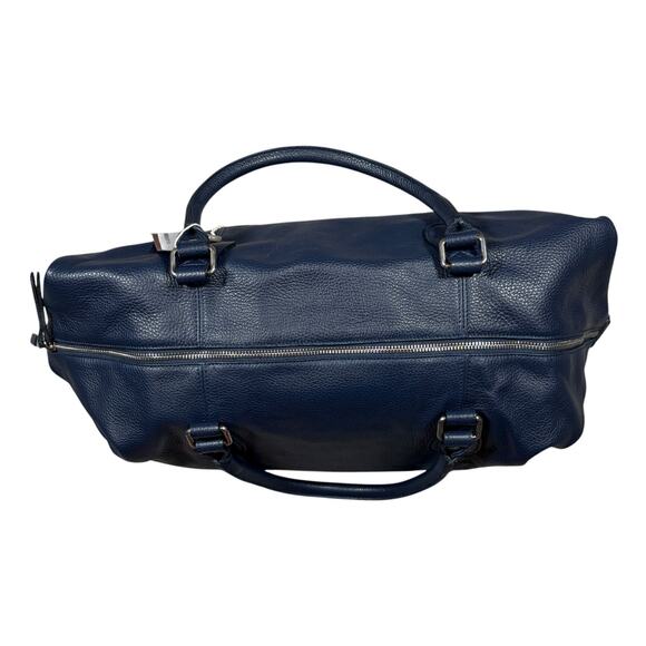 NAVY BLUE LEATHER DOUCALS WEEKEND DUFFEL BAG NWT - Picture 2 of 9
